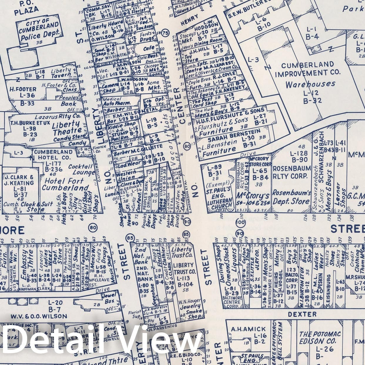 Historic Map : Business Section, City of Cumberland (Maryland)., 1947, Vintage Wall Decor