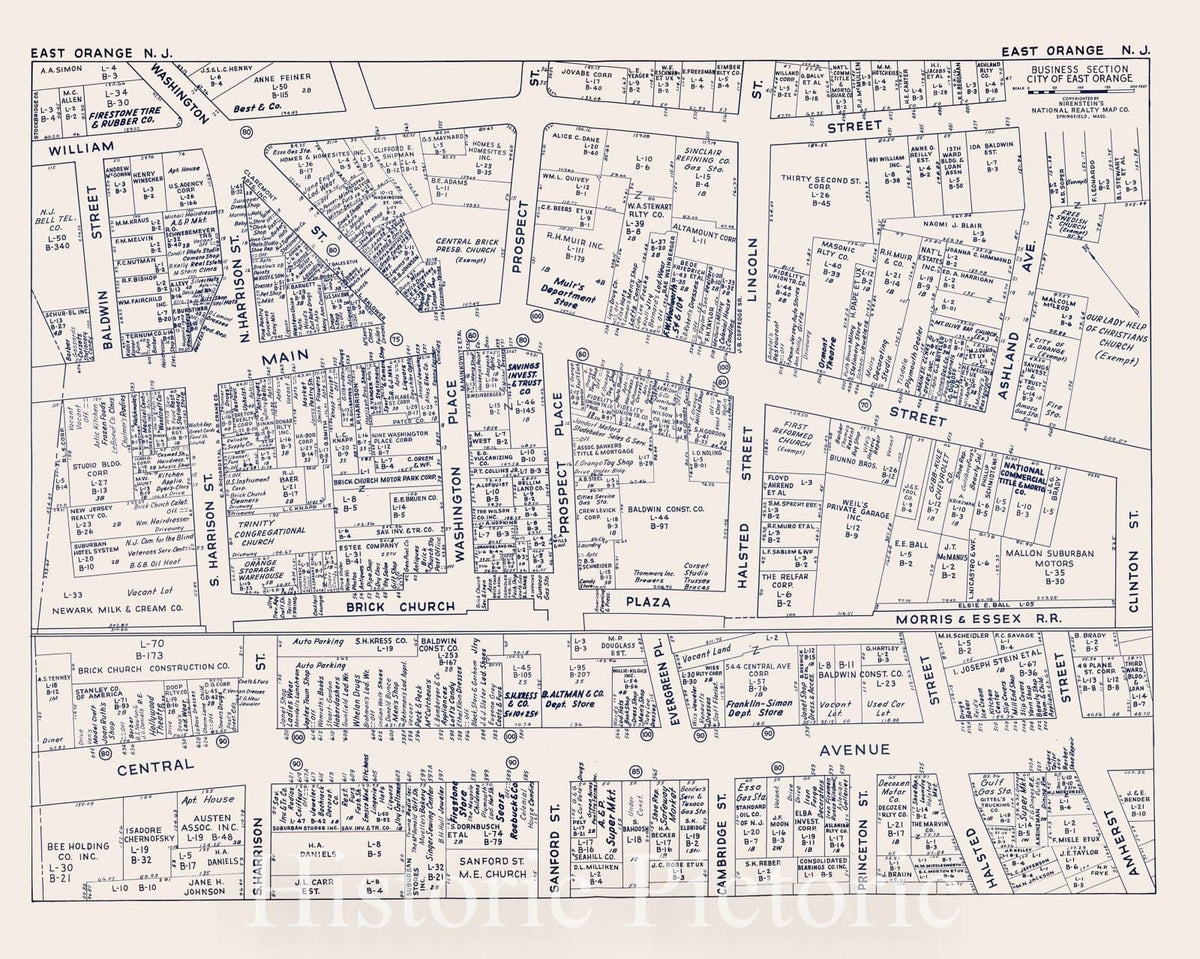 Historic Map : Business Section, City of East Orange (New Jersey)., 1947, Vintage Wall Decor