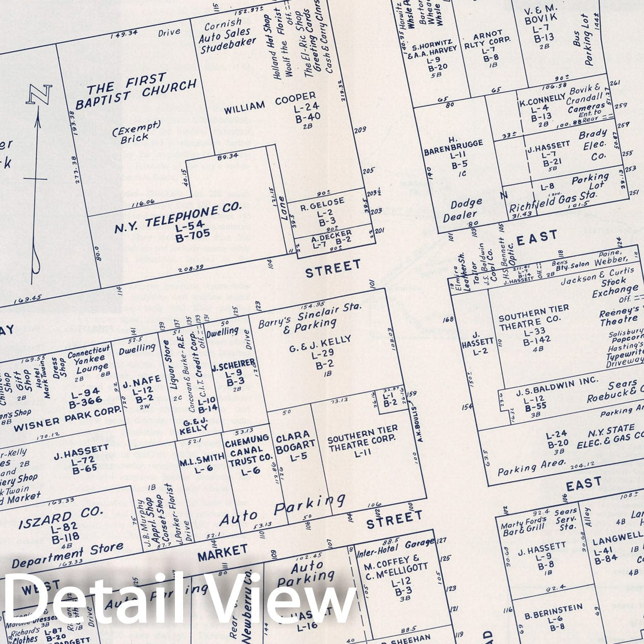 Historic Map : Business Section, City of Elmira (New Jersey)., 1947, Vintage Wall Decor