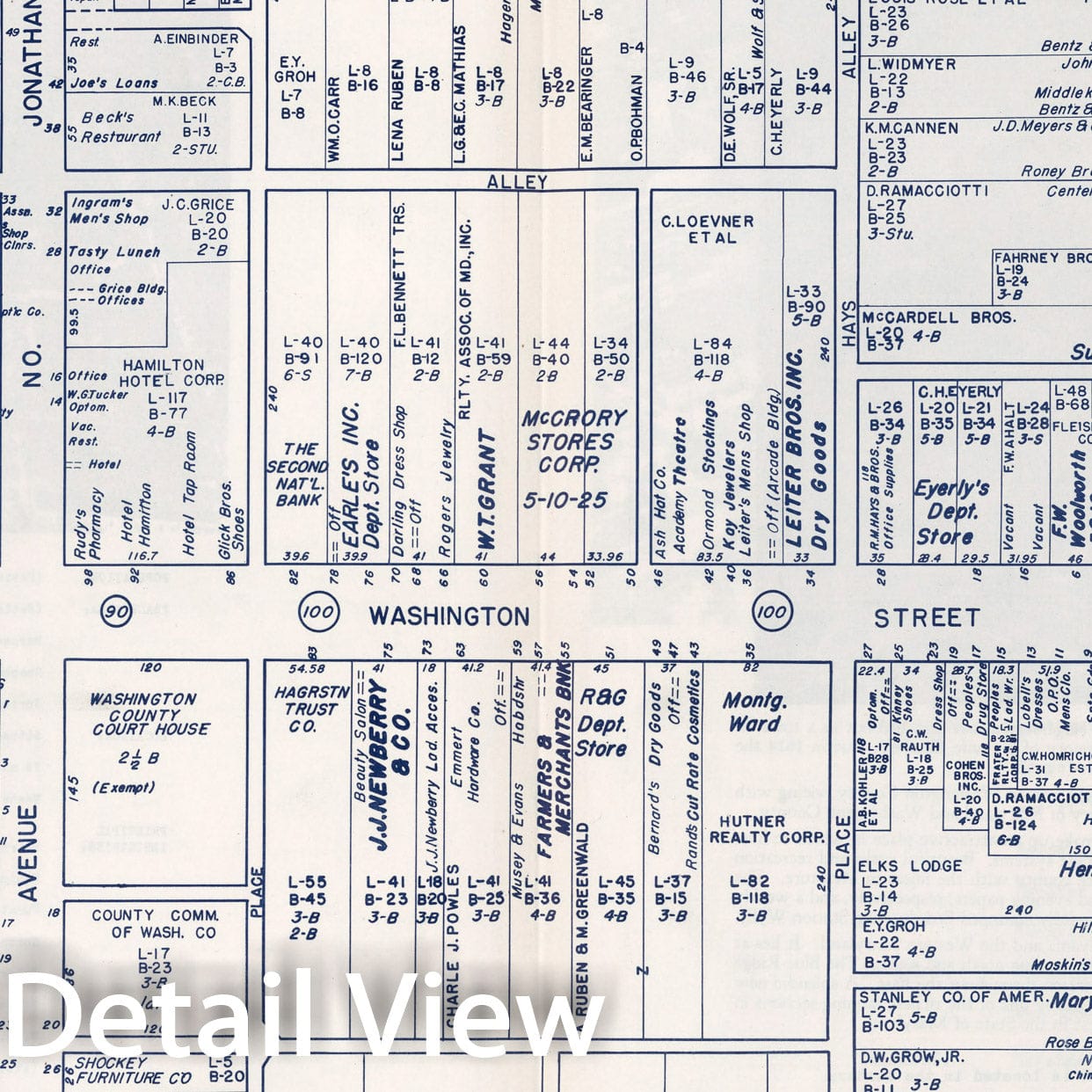 Historic Map : Business Section, City of Hagerstown (Maryland)., 1947, Vintage Wall Decor