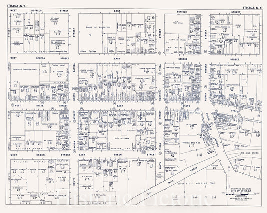 Historic Map : Business Section, City of Ithaca (New York)., 1947, Vintage Wall Decor
