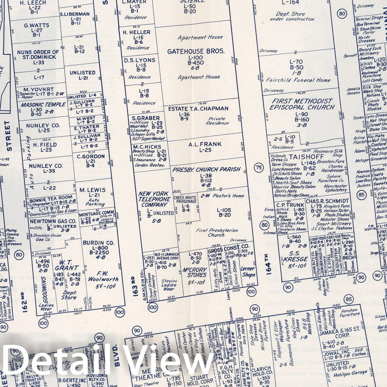 Historic Map : Business Section, City of Jamaica (New York)., 1947, Vintage Wall Decor