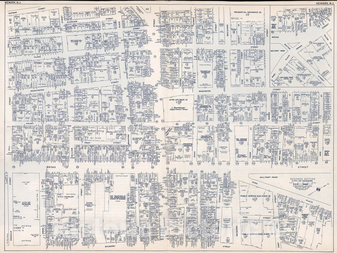 Historic Map : Business Section, City of Newark (New Jersey)., 1947, Vintage Wall Decor