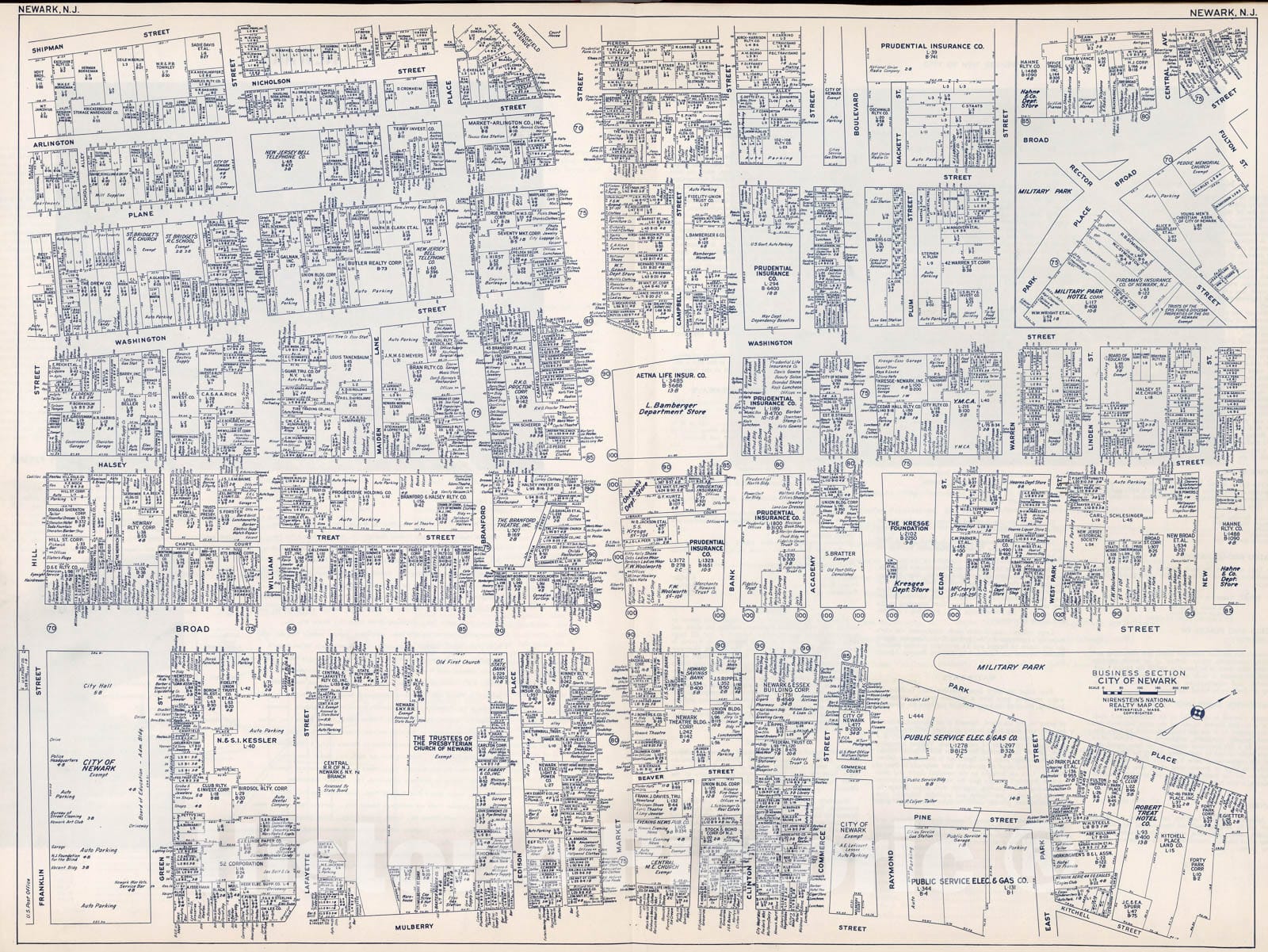 Historic Map : Business Section, City of Newark (New Jersey)., 1947, Vintage Wall Decor
