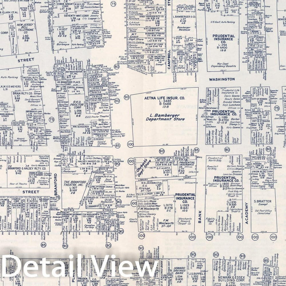 Historic Map : Business Section, City of Newark (New Jersey)., 1947, Vintage Wall Decor
