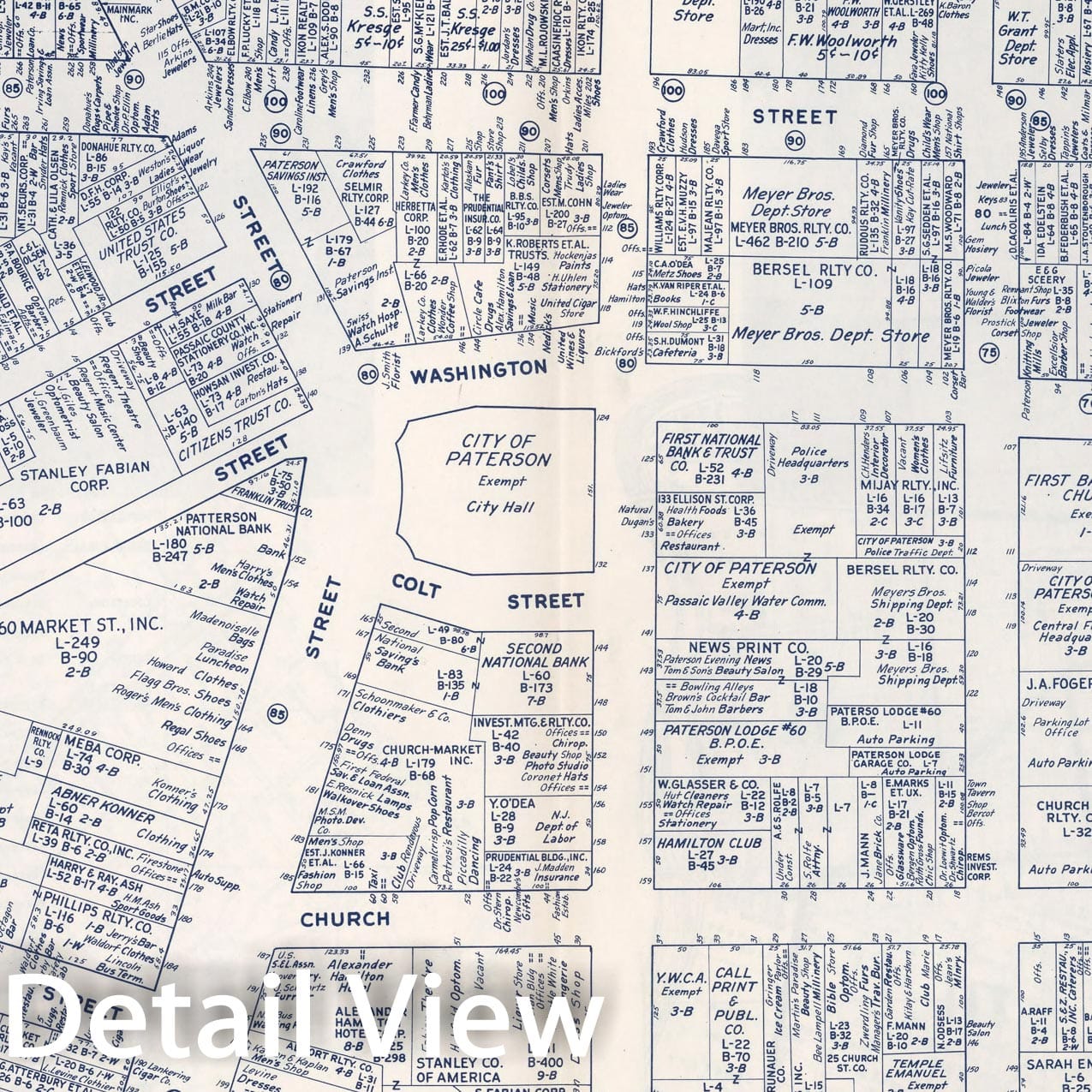Historic Map : Business Section, City of Paterson (New Jersey)., 1947, Vintage Wall Decor