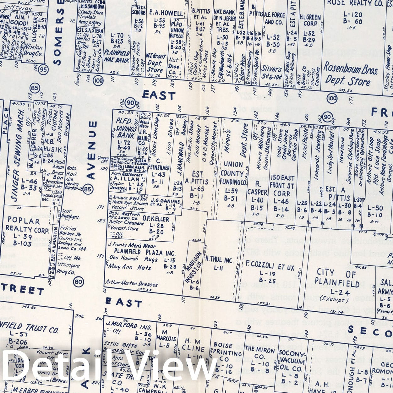 Historic Map : Business Section, City of Plainfield (New Jersey)., 1947, Vintage Wall Decor