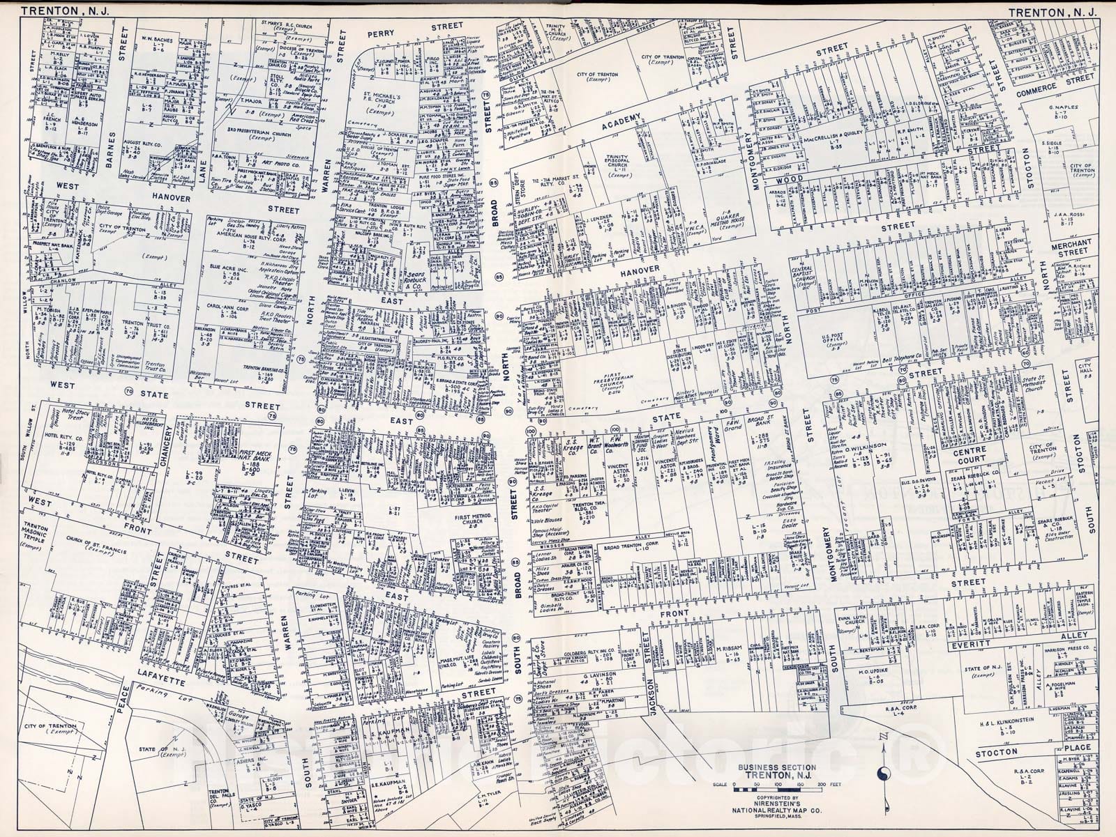 Historic Map : Business Section, City of Trenton (New Jersey)., 1947, Vintage Wall Decor