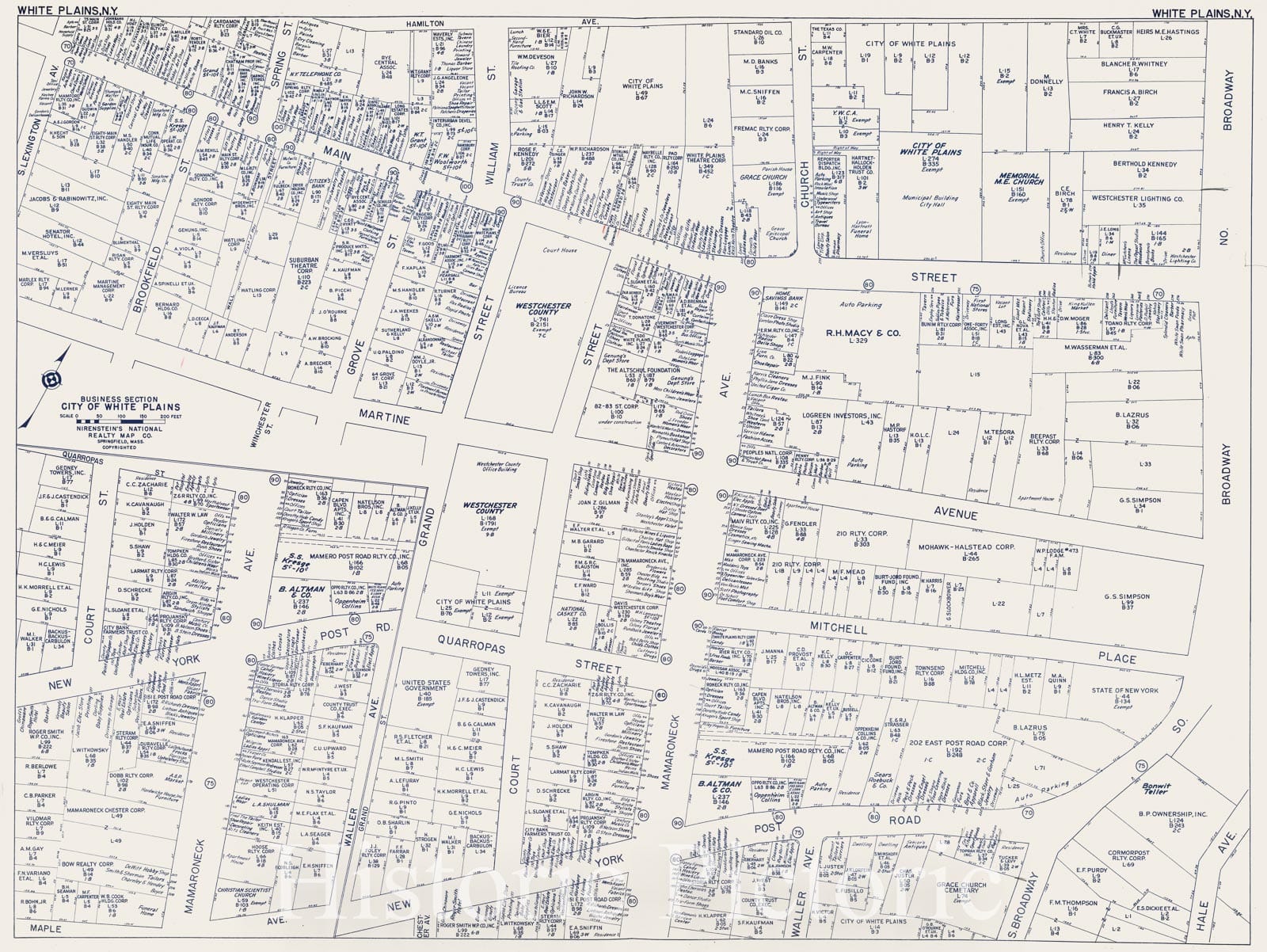Historic Map : Business Section, City of White Plains (New York)., 1947, Vintage Wall Decor