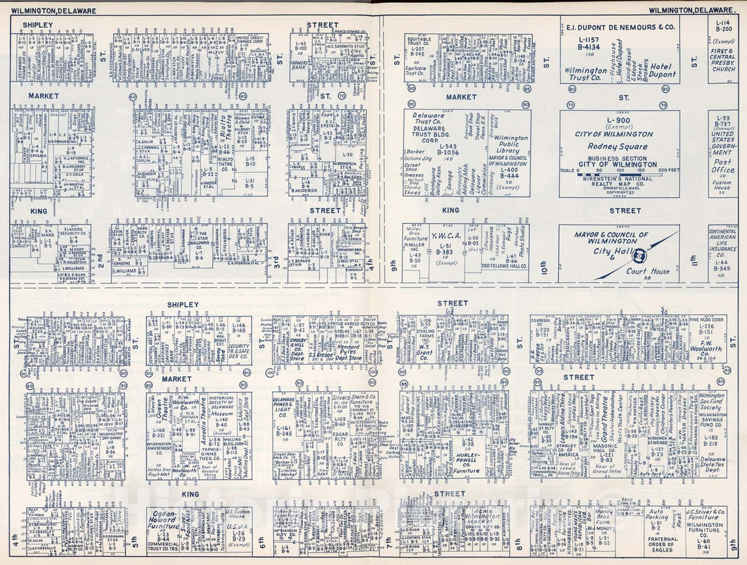 Historic Map : Business Section, City of Wilmington (Delaware)., 1947, Vintage Wall Decor