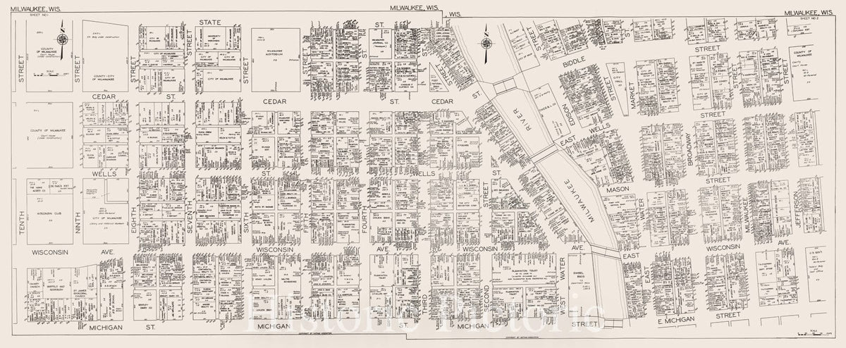 Historic Map : Milwaukee (Wisconsin). Sheets No. 1-2., 1929, Vintage Wall Decor