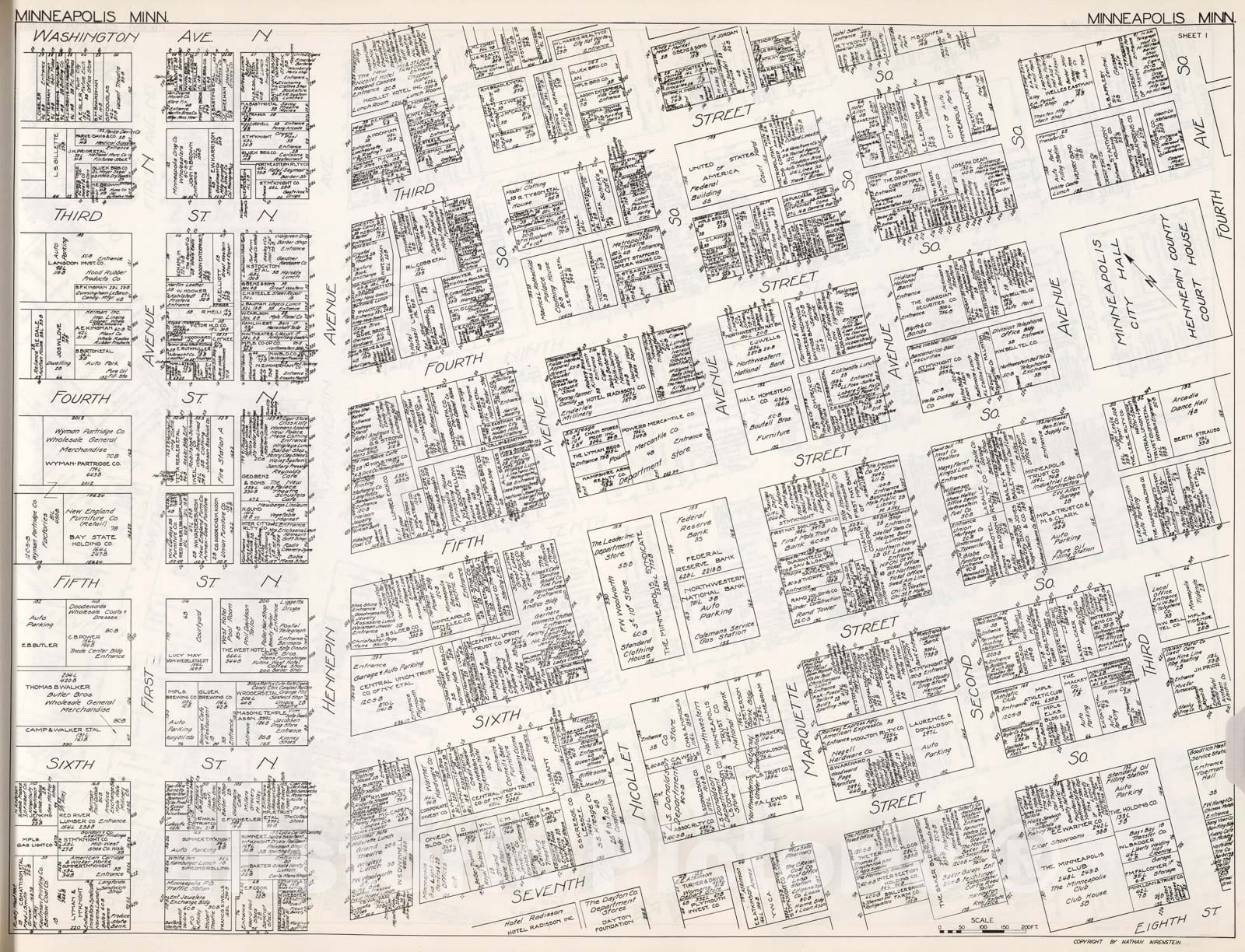 Historic Map : Minneapolis (Minnesota). Sheet No. 1., 1929, Vintage Wall Decor
