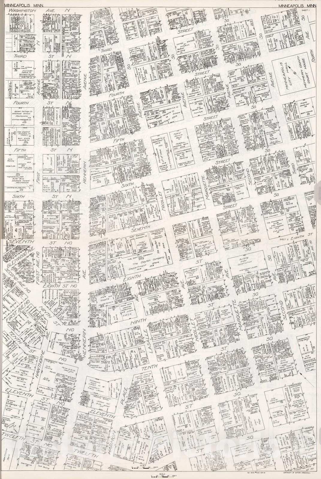 Historic Map : Minneapolis (Minnesota). Sheets No. 1-2., 1929, Vintage Wall Decor