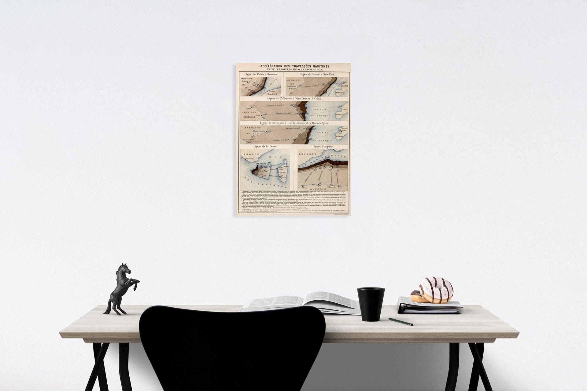 Historic Map : Acceleration des Traversees Maritimes Entre les Cotes de France et Divers Pays., 1888, Vintage Wall Decor