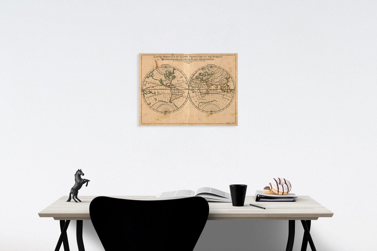 Historic Map : Carte generale du globe, terrestre et aquatiques ..., 1697, Vintage Wall Decor