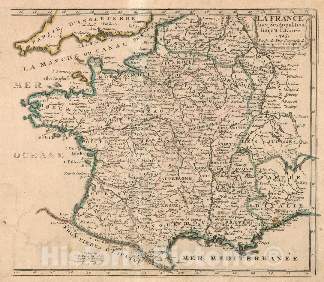 Historic Map : La France, 1697, Vintage Wall Decor