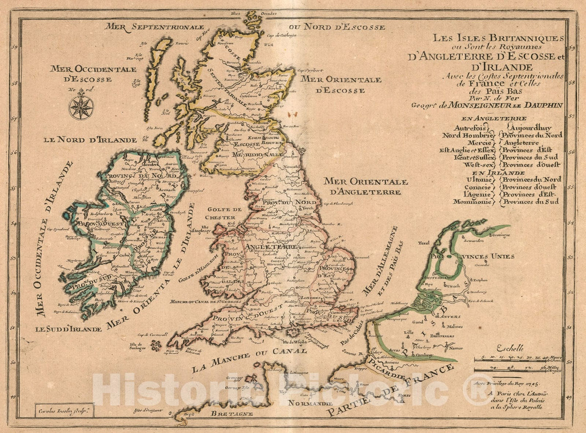 Historic Map : Les Isles Britanniques , ou sont les Royaumes d ' Angleterre , d ' Ecosse , et d ' Irlande, 1697, Vintage Wall Decor