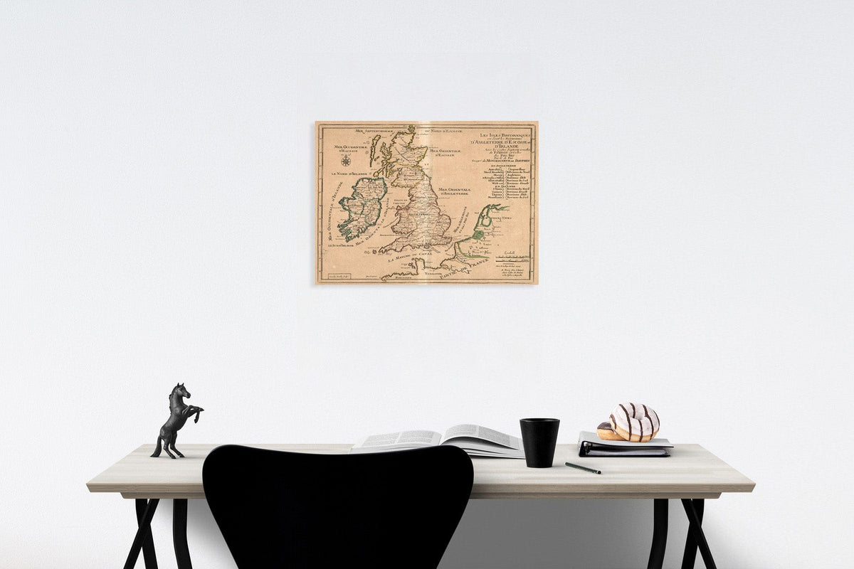 Historic Map : Les Isles Britanniques , ou sont les Royaumes d ' Angleterre , d ' Ecosse , et d ' Irlande, 1697, Vintage Wall Decor