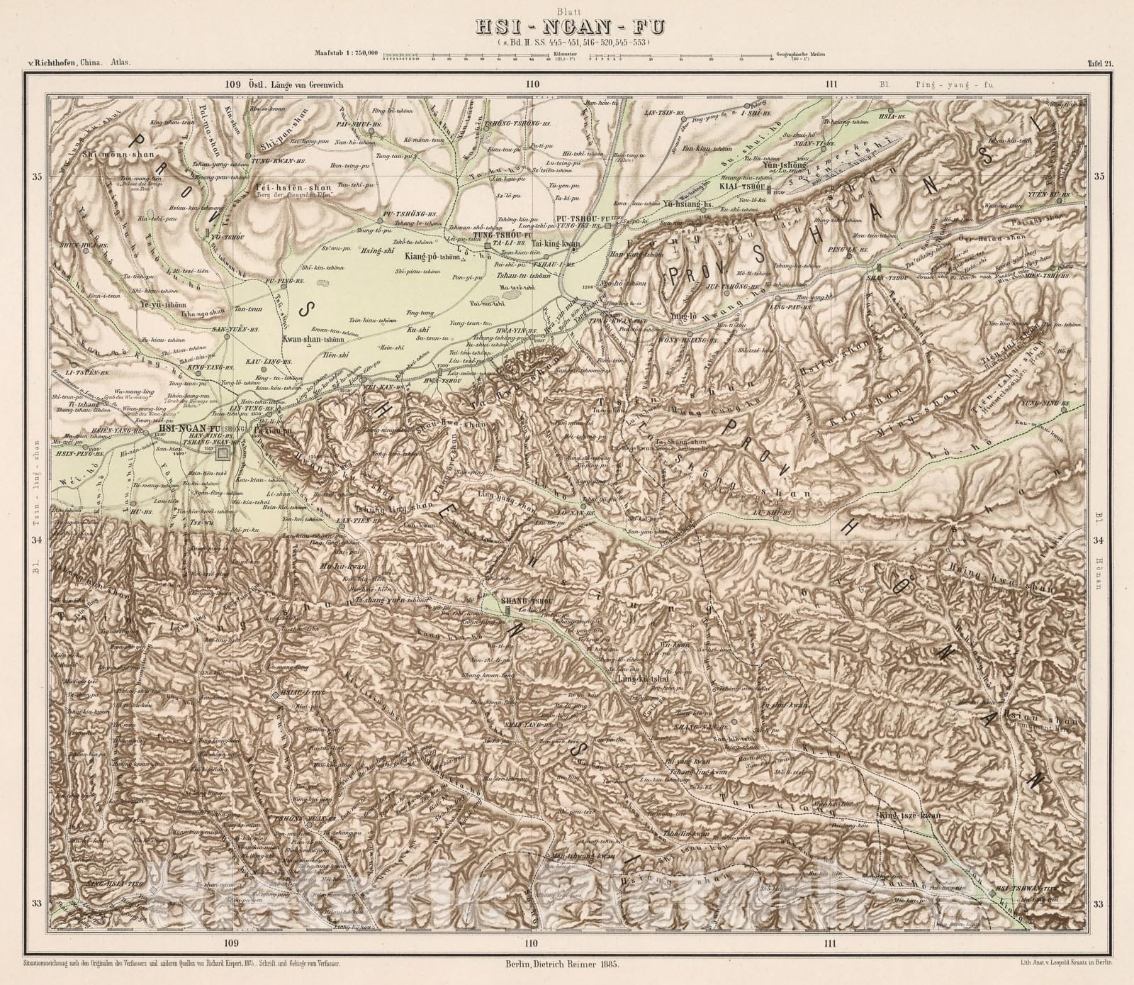 Historic Map : Blatt Hsi - Ngan - Fu. Tafel 21, 1885, Vintage Wall Decor