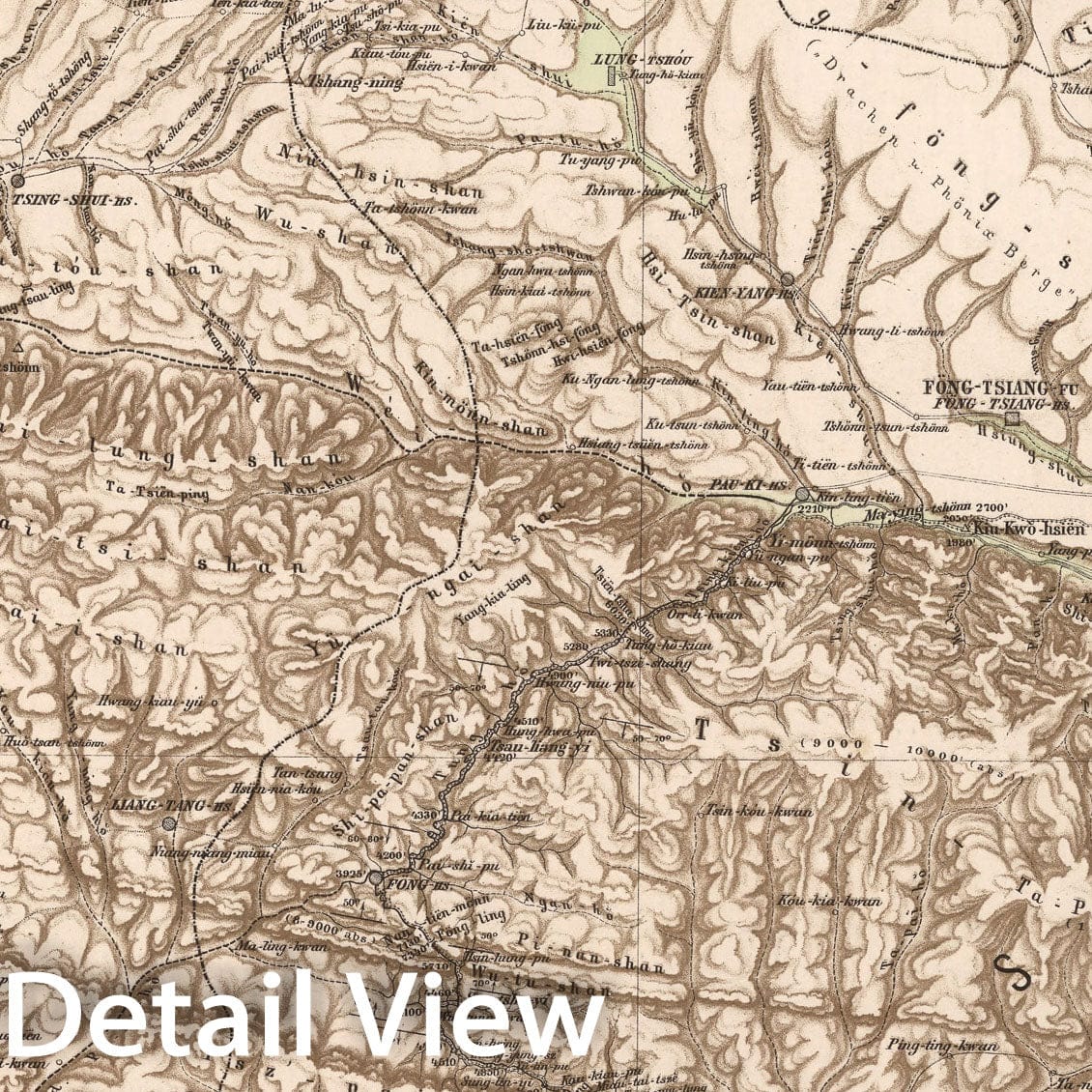 Historic Map : Blatt Tsin - Ling - Shan. (Provinzen Shensi und Kansu).Tafel 23, 1885, Vintage Wall Decor
