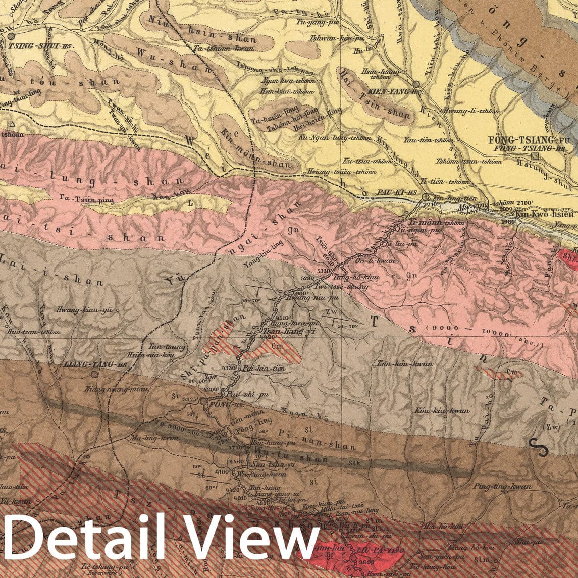Historic Map : Blatt Tsin - Ling - Shan. (Provinzen Shensi und Kansu).Tafel 24, 1885, Vintage Wall Decor
