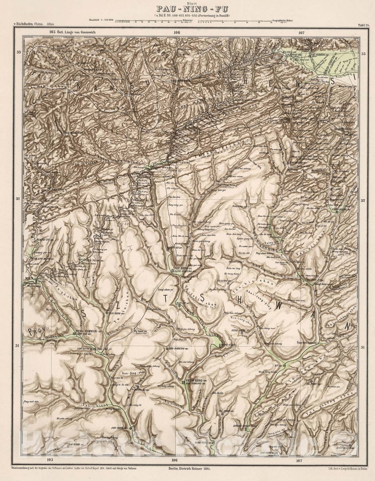 Historic Map : Blatt Pau - Ning - Fu.Tafel 25, 1885, Vintage Wall Decor