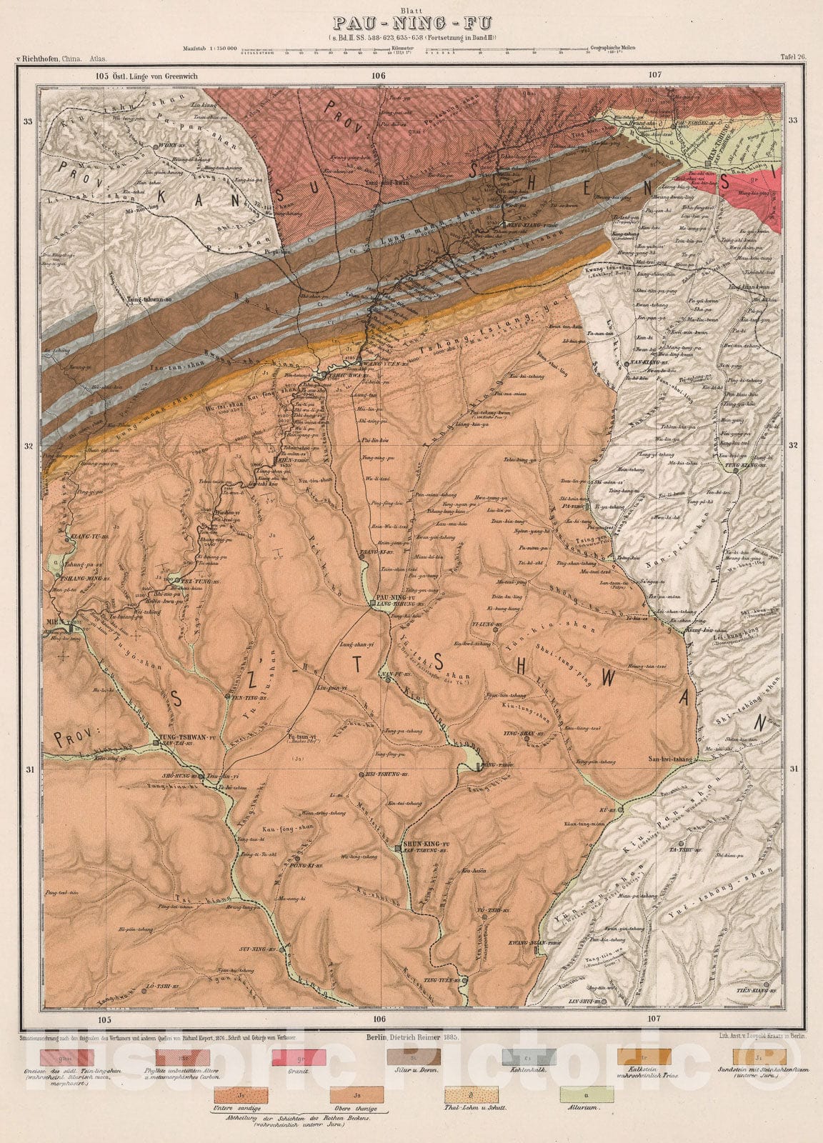Historic Map : Blatt Pau - Ning - Fu.Tafel 26, 1885, Vintage Wall Decor