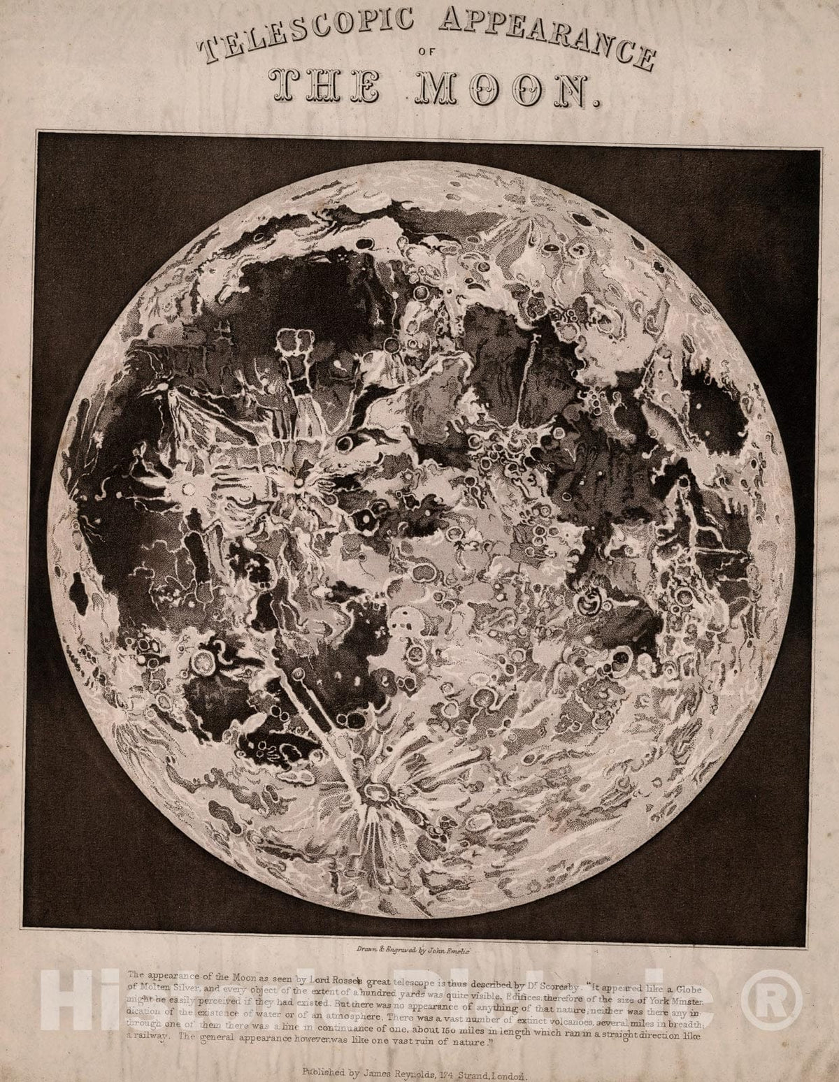 Historic Map : Telescopic Appearance of the Moon, 1850, v1, Vintage Wall Decor