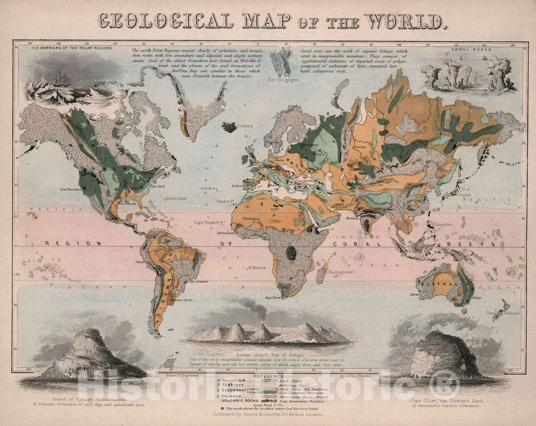 Historic Map : Geological map of the world, 1850, Vintage Wall Decor