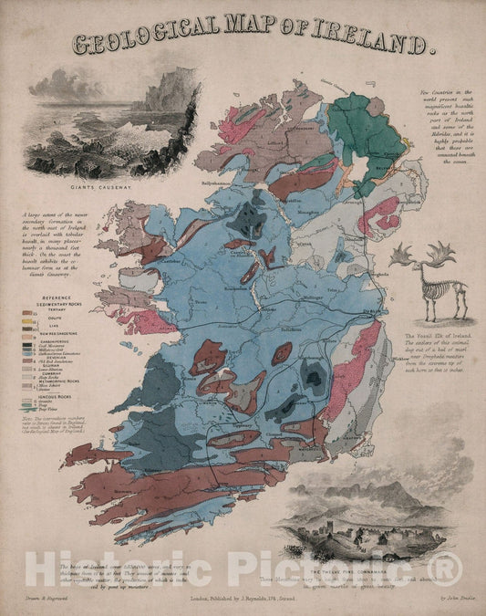 Historic Map : Geological map of Ireland, 1850, Vintage Wall Decor