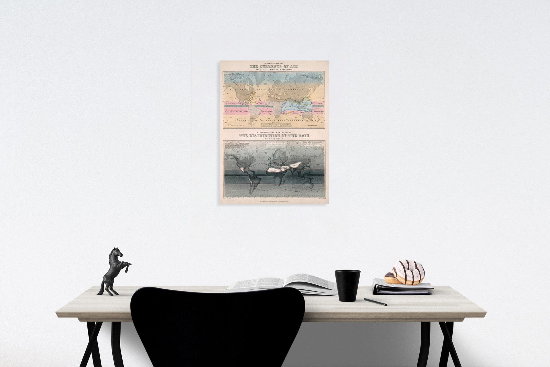 Historic Map : Distribution of the currents of air and variable winds over the world, 1850, Vintage Wall Decor
