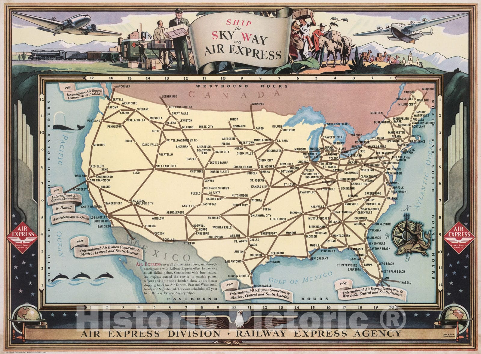 Historic Map : Ship the sky way via Air Express, 1941, Vintage Wall Decor