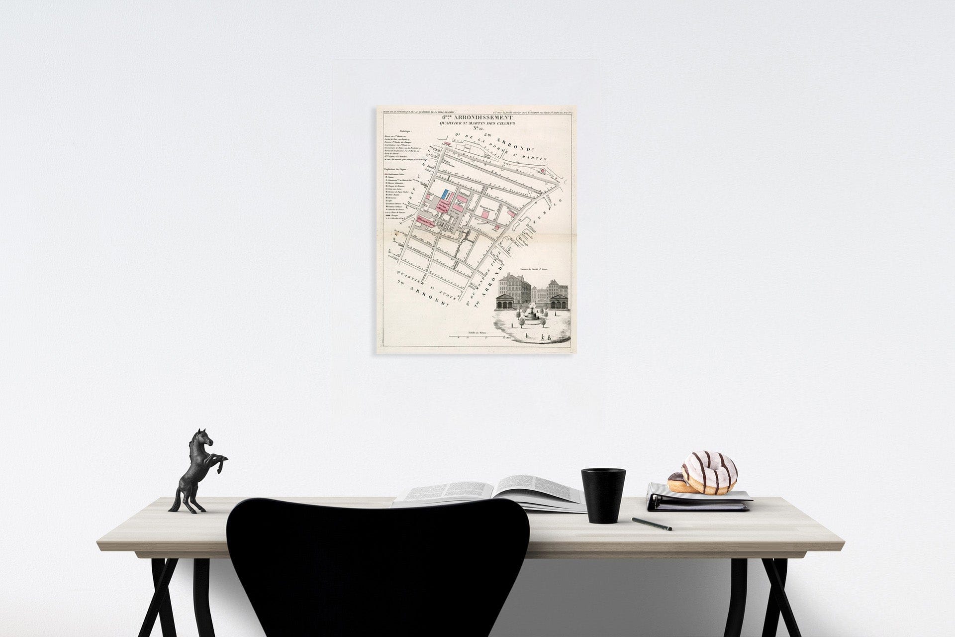 Historic Map : Paris six Eme. Arrondissement : Quartier St. Martin des Champs. No. 22, 1834, Vintage Wall Decor