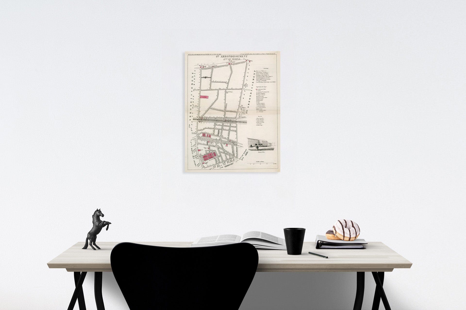Historic Map : Paris six Eme. Arrondissement : Quartier du Temple. No. 24, 1834, Vintage Wall Decor