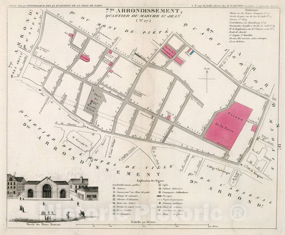 Historic Map : Paris 7Me. Arrondissement : Quartier du Marche St. Jean. No. 27, 1834, Vintage Wall Decor