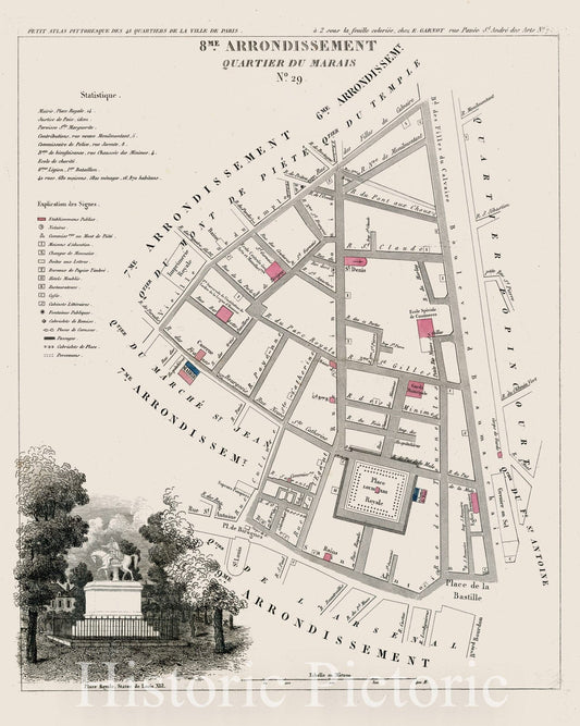 Historic Map : Paris eight Me. Arrondissement : Quartier du Marais. No. 29, 1eight34, Vintage Wall Decor