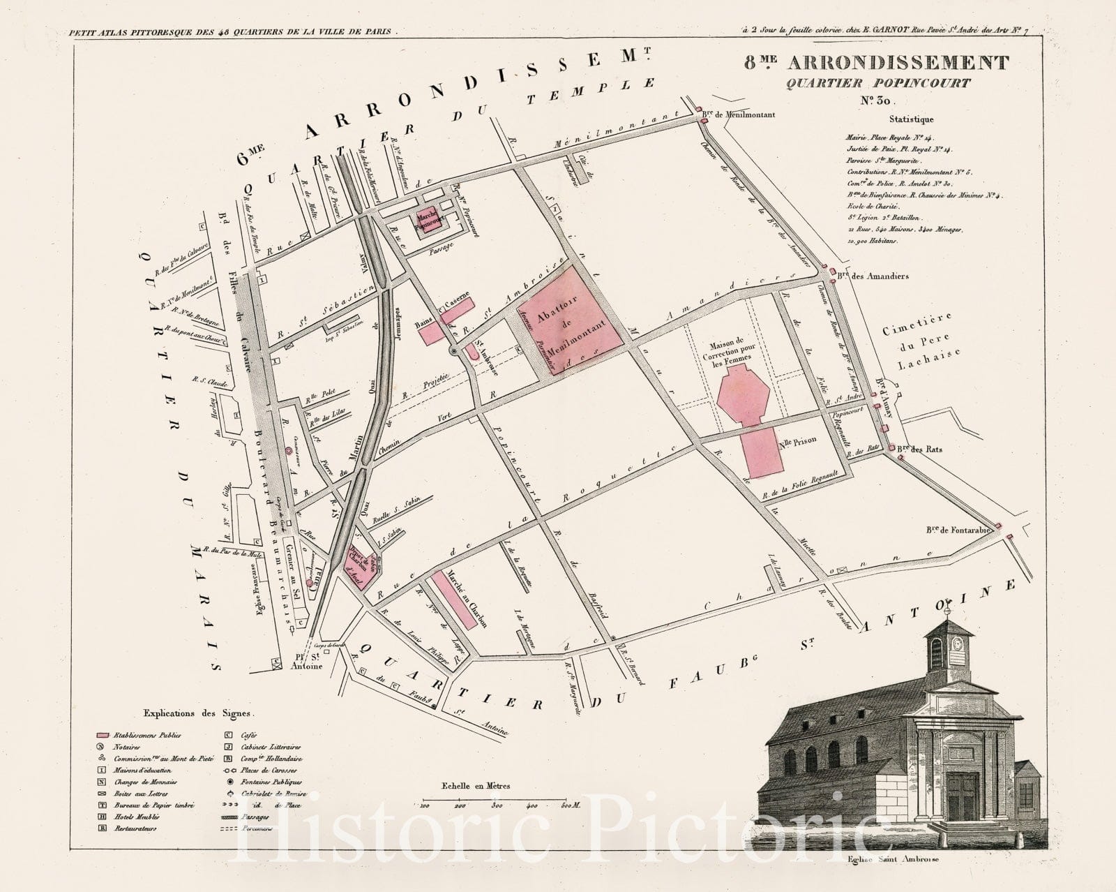 Historic Map : Paris eight Me. Arrondissement : Quartier Popincourt. No. 30, 1eight34, Vintage Wall Decor