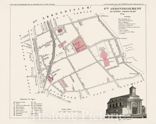 Historic Map : Paris eight Me. Arrondissement : Quartier Popincourt. No. 30, 1eight34, Vintage Wall Decor