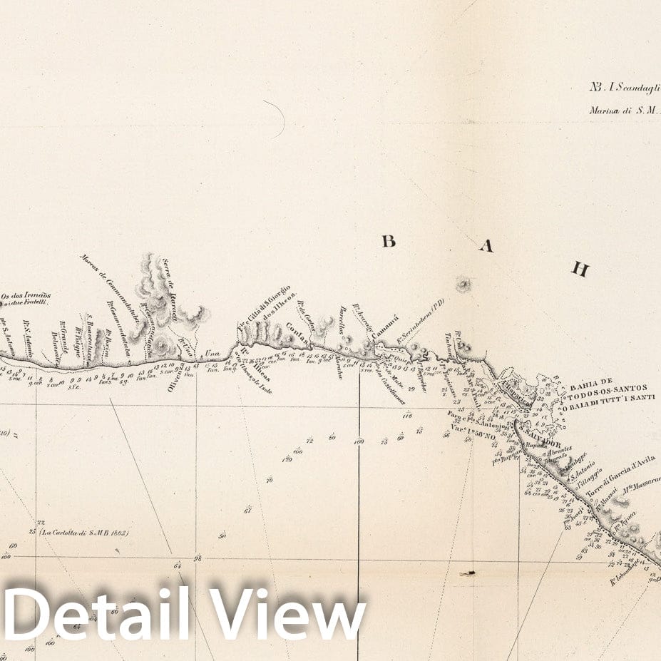 Historic Map : Carte generale delle coste del Brasile Del rio del Plata al Para ... No. 3, 1857, Vintage Wall Decor