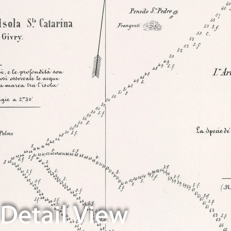 Historic Map : Pianta dell' ancoraggio al n. o. dell' isola Santa Catarina, 1857, Vintage Wall Decor