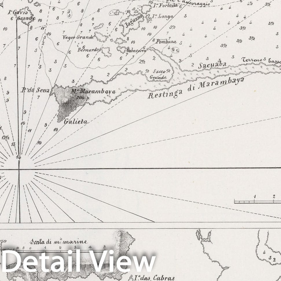 Historic Map : Pianta di Marambaya. Pianta della baia di Paranagua, 1857, Vintage Wall Decor