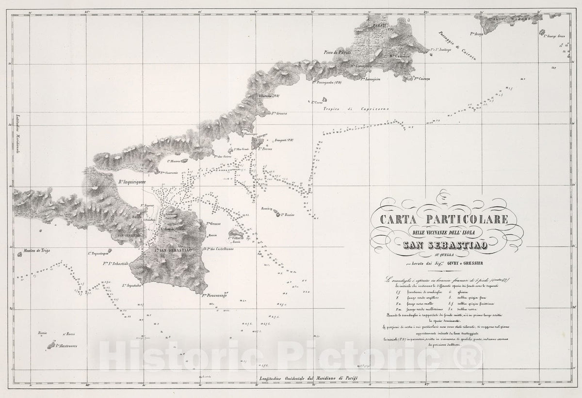 Historic Map : Carta particolare delle vicinanze dell' Isola San Sebastiao, 1857, Vintage Wall Decor