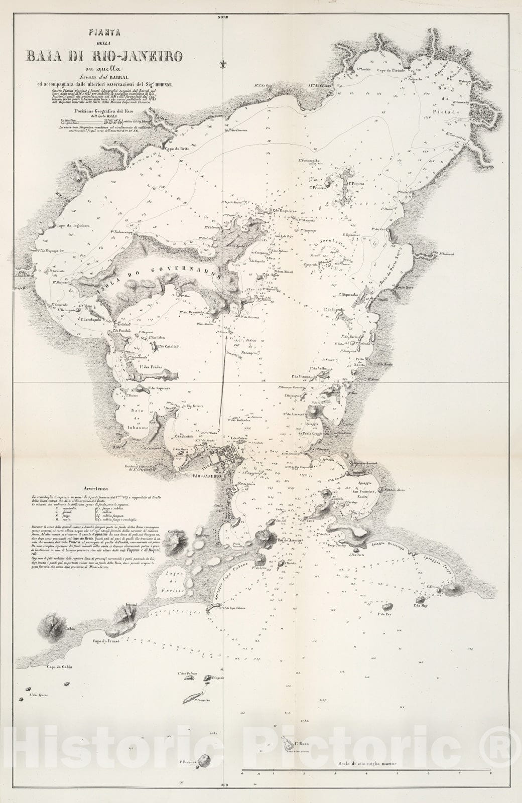 Historic Map : Pianta della Baia di Rio - Janeiro, 1857, Vintage Wall Decor