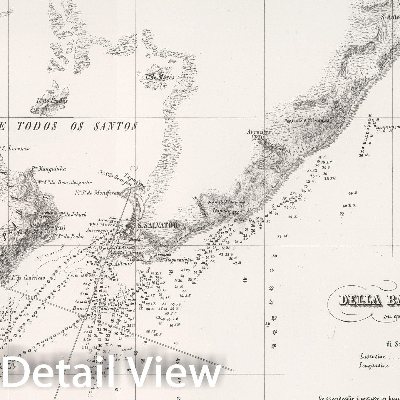Historic Map : Carta ridotta della baia di Todos os Santos, 1857, Vintage Wall Decor