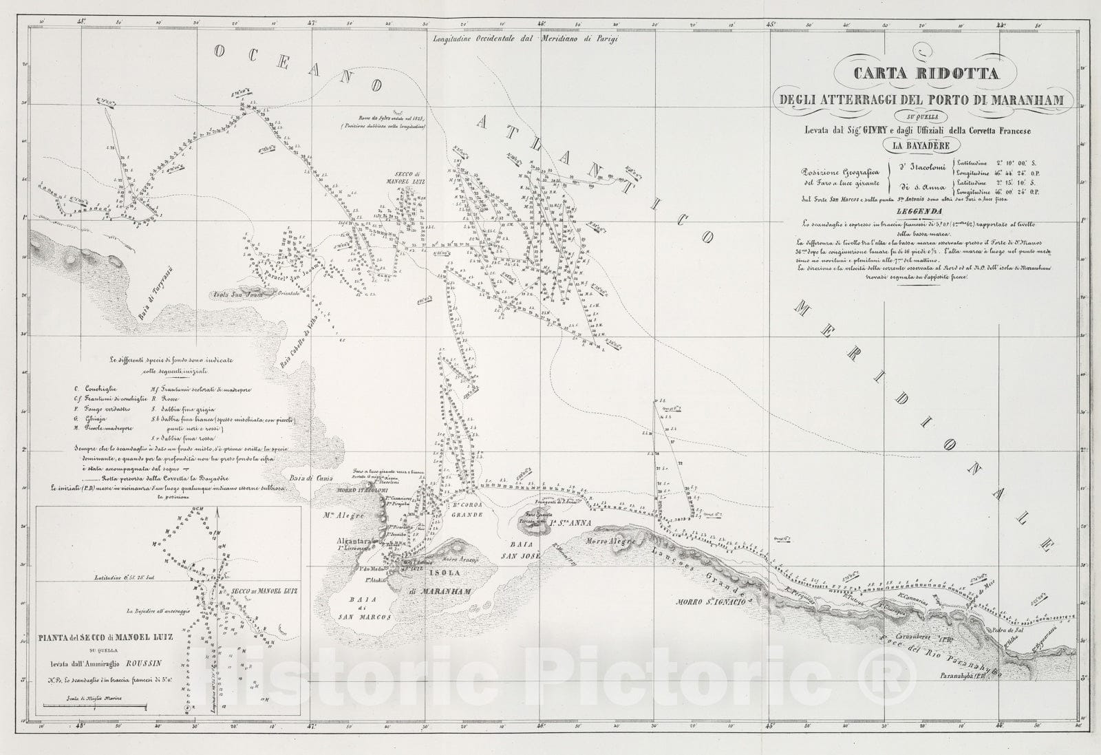 Historic Map : Carta ridotta degli atterraggi del porto di Maranham, 1857, Vintage Wall Decor