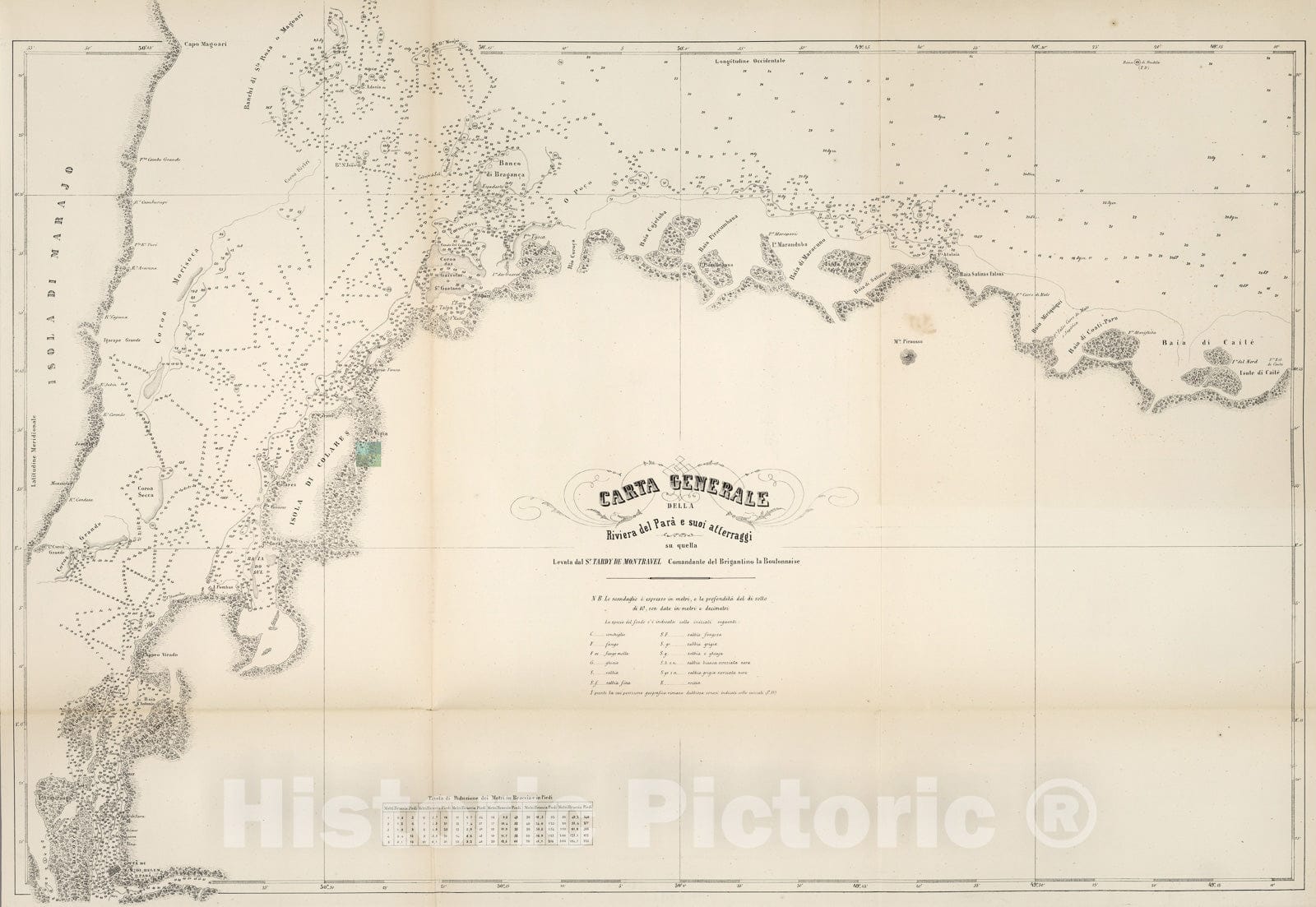Historic Map : Carta generale dell Riviera del para e suoi atterraggi, 1857, Vintage Wall Decor