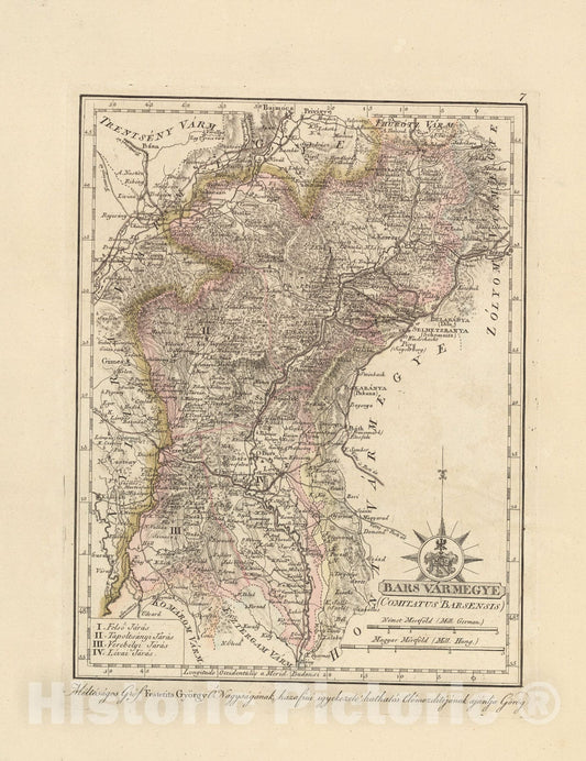 Historic Map : Bars Varmegye = Comitatus Barsensis, 1802, Vintage Wall Decor