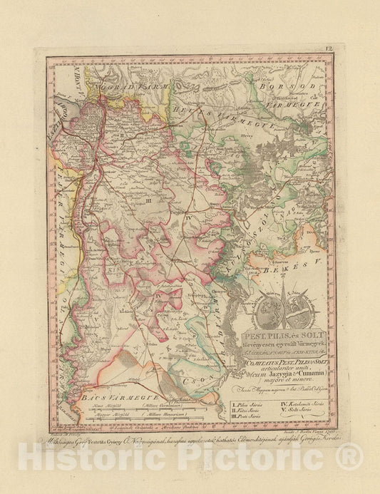 Historic Map : Pest, Pilis es Solt torvenyesen egyesult Varmegyek. = Comitatus Pest, Pilis & Solt, 1796, Vintage Wall Decor