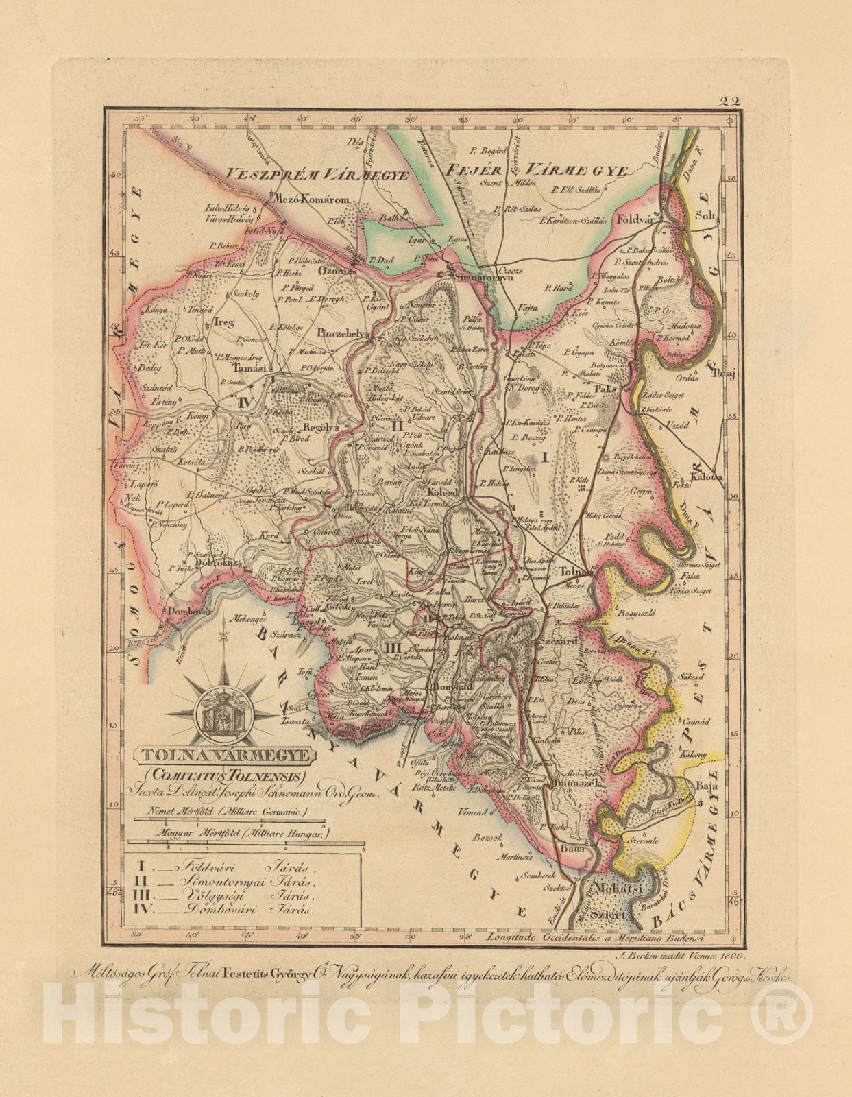 Historic Map : Tolna Varmegye = Comitatus Tolnensis, 1800, Vintage Wall Decor