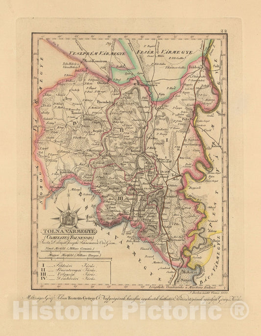 Historic Map : Tolna Varmegye = Comitatus Tolnensis, 1800, Vintage Wall Decor